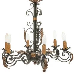 Clearance Pamono Large Chandelier and Sconces attributed to Gilbert Poillerat, 1950s, Set of 3