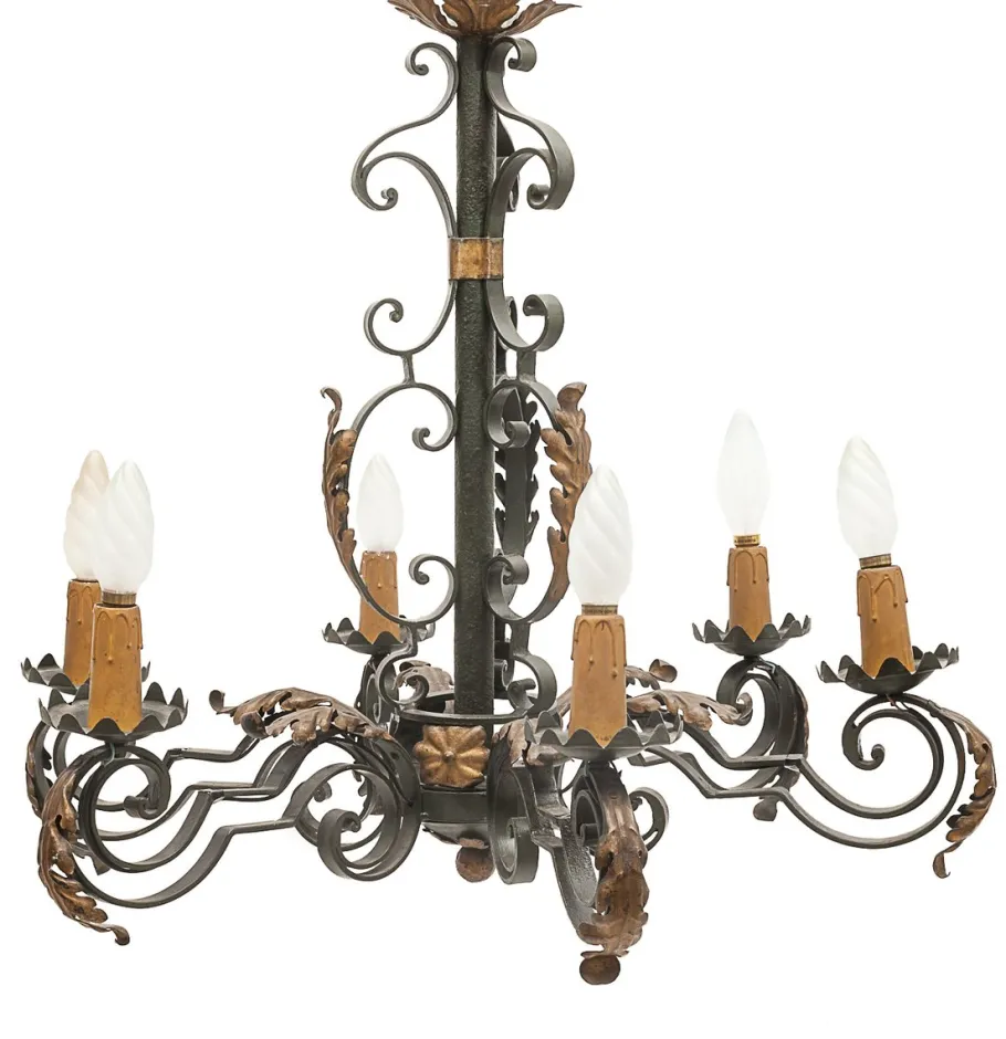 Clearance Pamono Large Chandelier and Sconces attributed to Gilbert Poillerat, 1950s, Set of 3