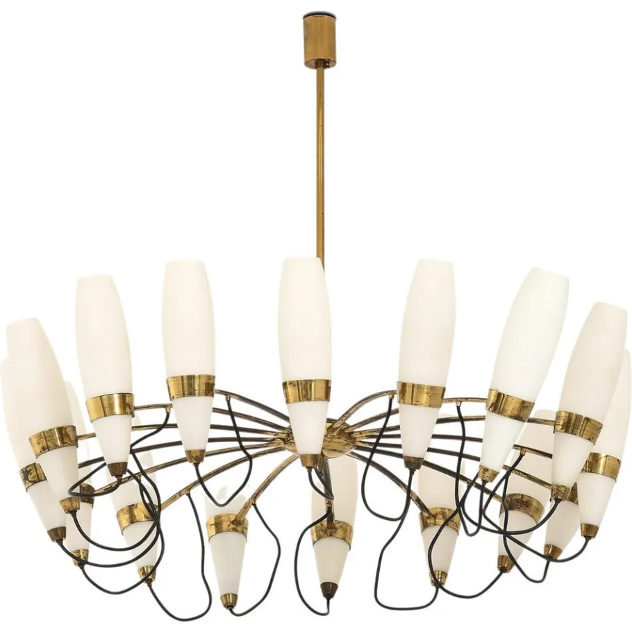 Clearance Pamono Large Chandelier in Opaline Glass and Brass from Stilnovo, 1950s