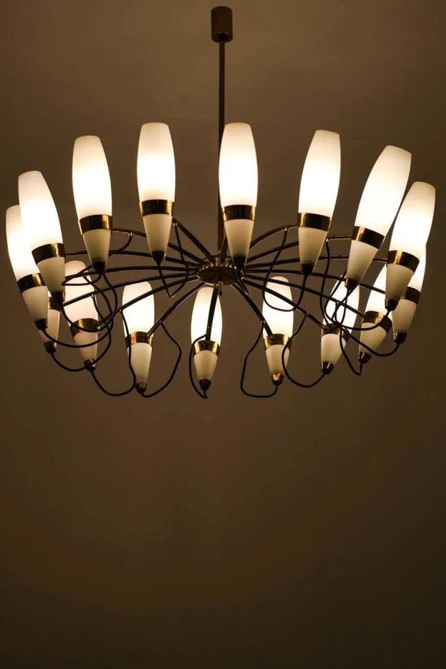 Clearance Pamono Large Chandelier in Opaline Glass and Brass from Stilnovo, 1950s