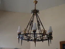 New Pamono Large Chandelier in Wrought Iron, 1940s