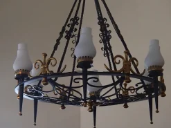 New Pamono Large Chandelier in Wrought Iron, 1940s