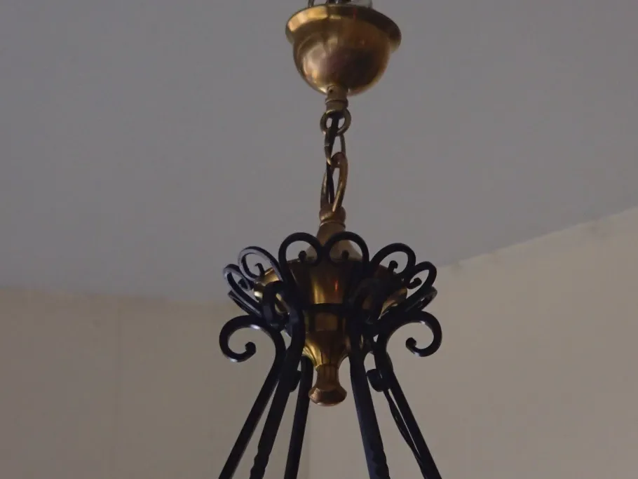 New Pamono Large Chandelier in Wrought Iron, 1940s