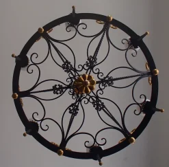 New Pamono Large Chandelier in Wrought Iron, 1940s