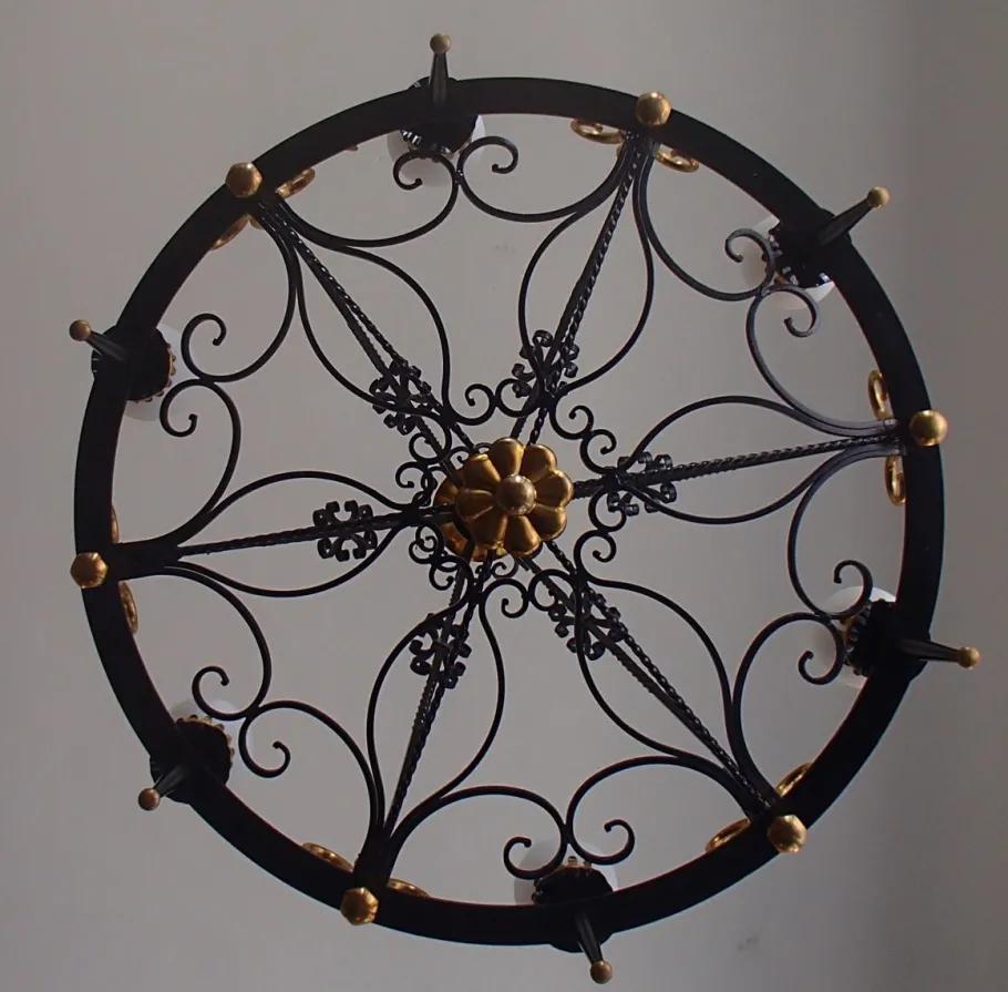 New Pamono Large Chandelier in Wrought Iron, 1940s