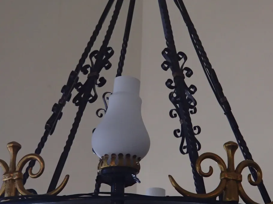 New Pamono Large Chandelier in Wrought Iron, 1940s