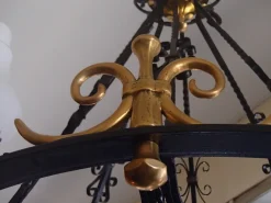 New Pamono Large Chandelier in Wrought Iron, 1940s