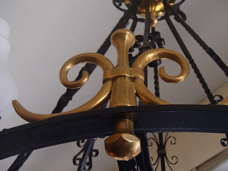 New Pamono Large Chandelier in Wrought Iron, 1940s