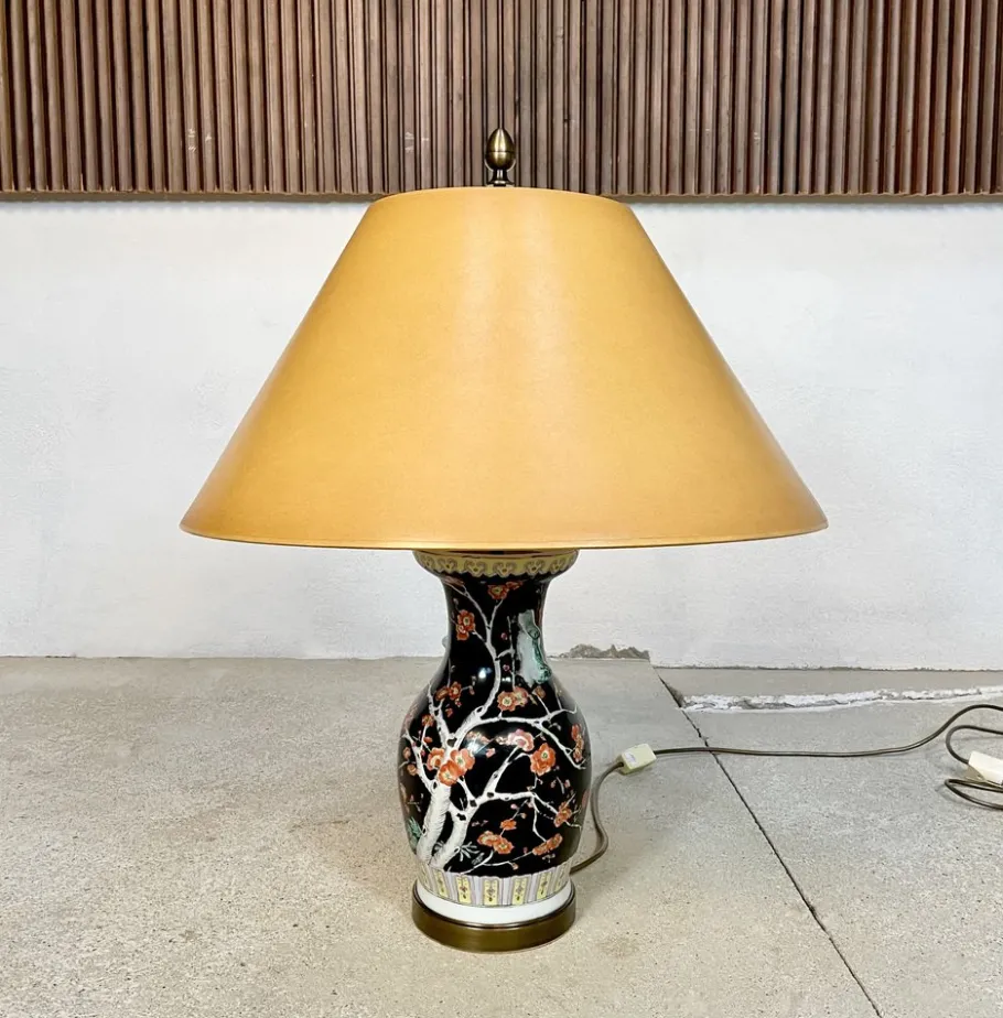 Pamono Large Chinese Porcelain Vase Table Lamp with Flowering Twigs Decor, 1930s