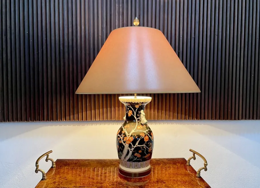 Pamono Large Chinese Porcelain Vase Table Lamp with Flowering Twigs Decor, 1930s