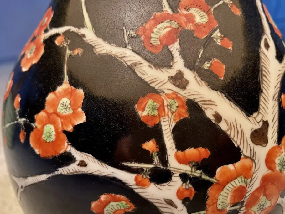 Pamono Large Chinese Porcelain Vase Table Lamp with Flowering Twigs Decor, 1930s