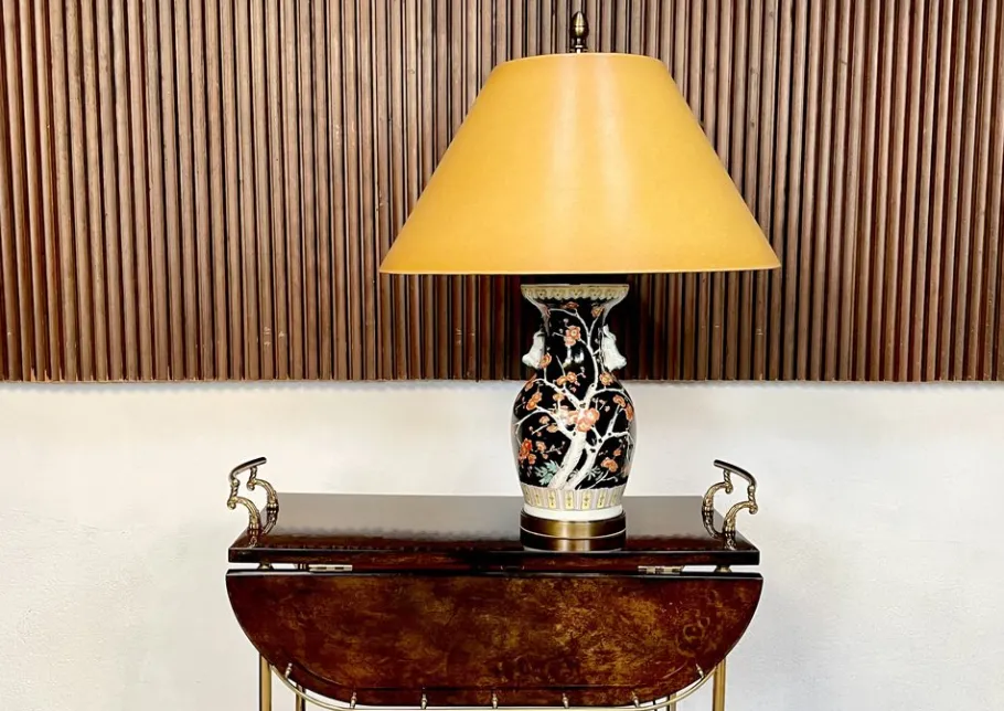 Pamono Large Chinese Porcelain Vase Table Lamp with Flowering Twigs Decor, 1930s