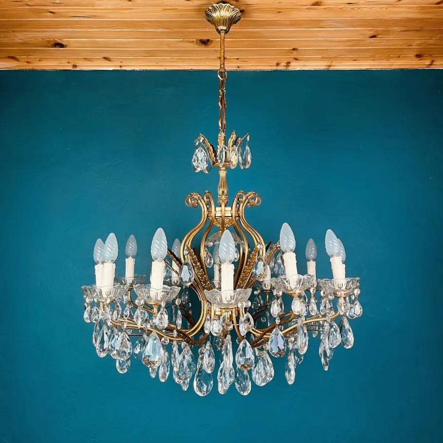 Discount Pamono Large Crystal Chandelier, Italy, 1950s