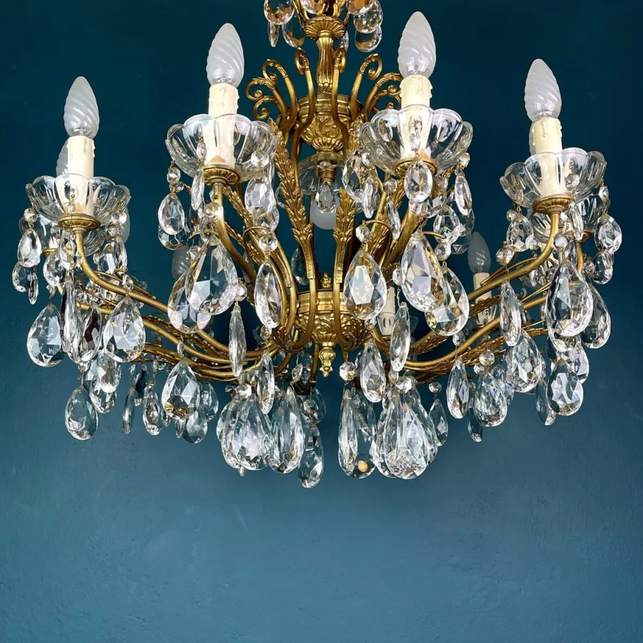 Discount Pamono Large Crystal Chandelier, Italy, 1950s