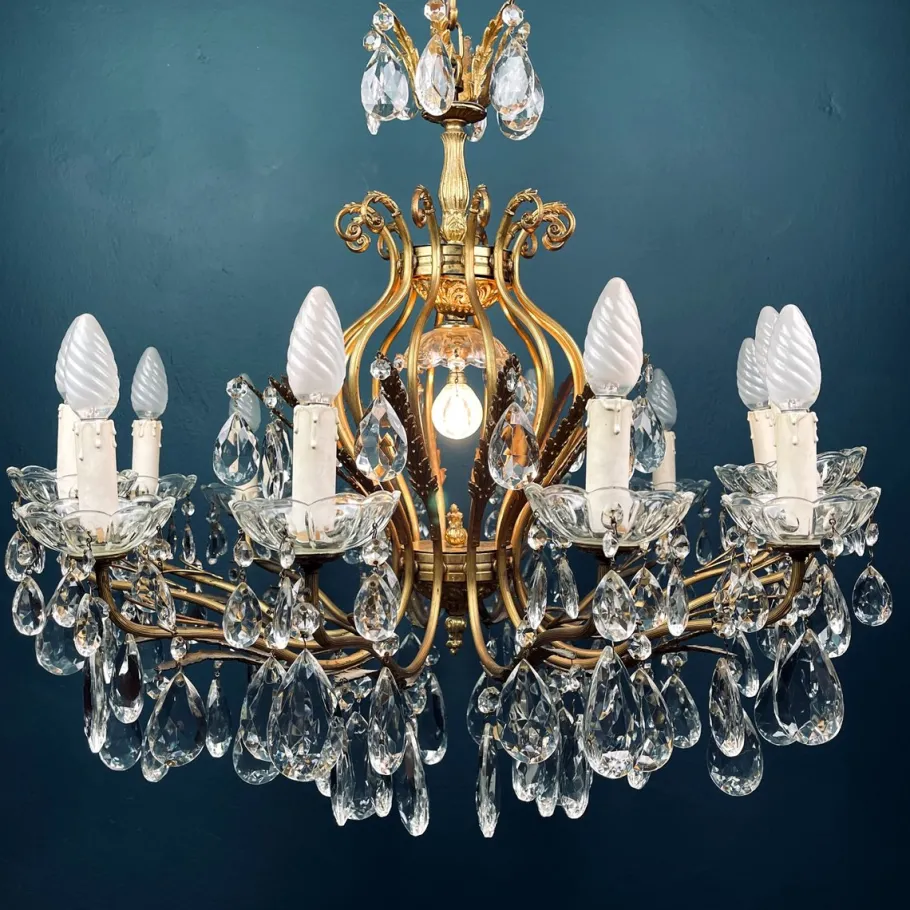 Discount Pamono Large Crystal Chandelier, Italy, 1950s