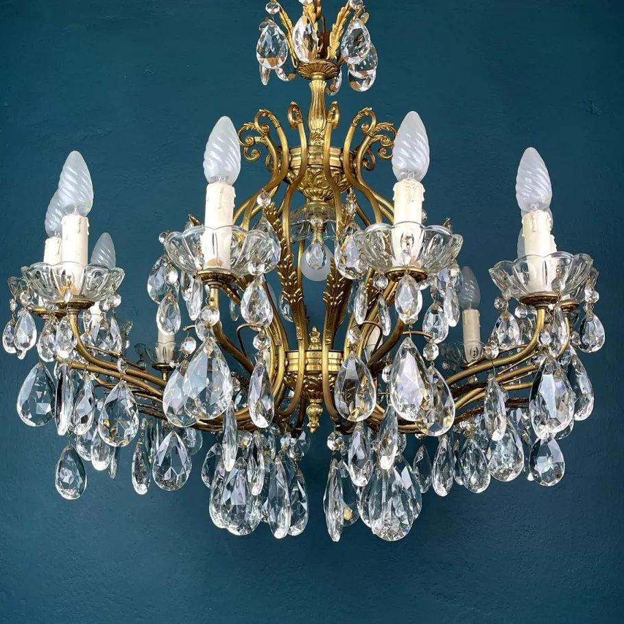 Discount Pamono Large Crystal Chandelier, Italy, 1950s