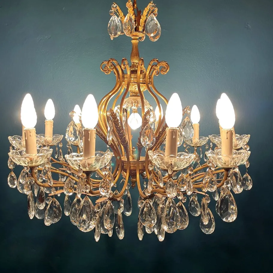 Discount Pamono Large Crystal Chandelier, Italy, 1950s
