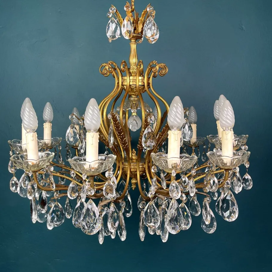 Discount Pamono Large Crystal Chandelier, Italy, 1950s