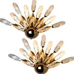 Clearance Pamono Large Crystal Gilded Brass Sconces by Oscar Torlasco for Stilkronen, Set of 2