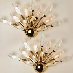 Clearance Pamono Large Crystal Gilded Brass Sconces by Oscar Torlasco for Stilkronen, Set of 2
