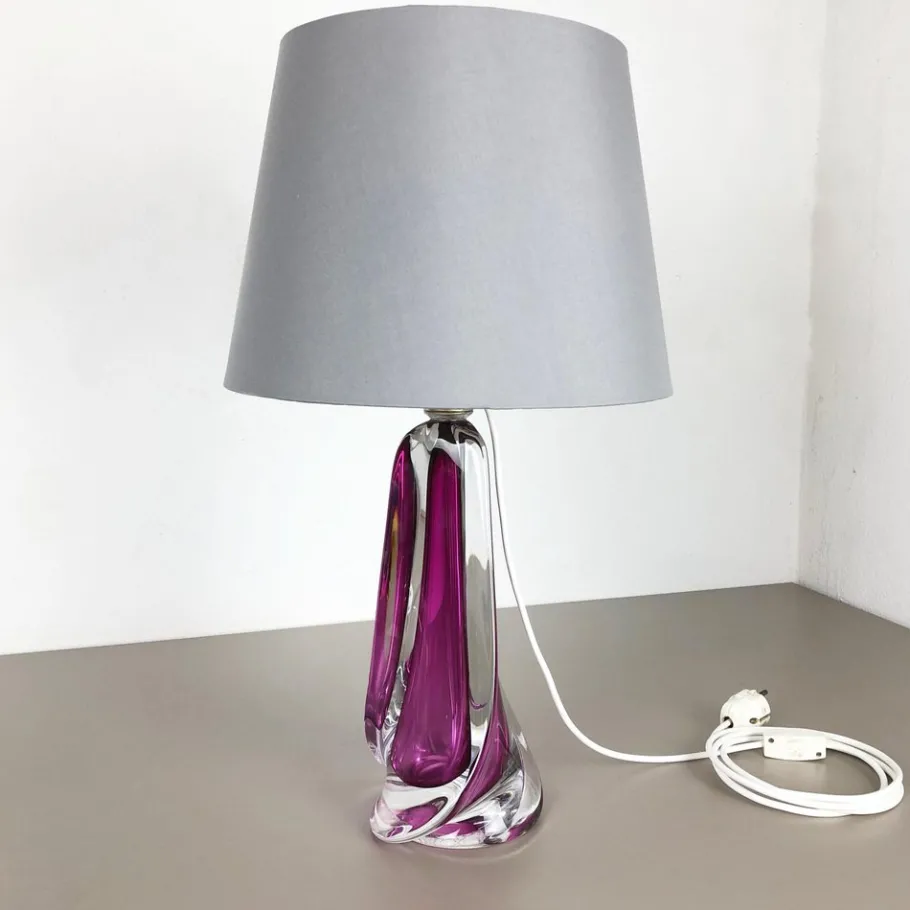 Best Pamono Large Crystal Glass Pink Table Light by Val Saint Lambert, Belgium, 1960s