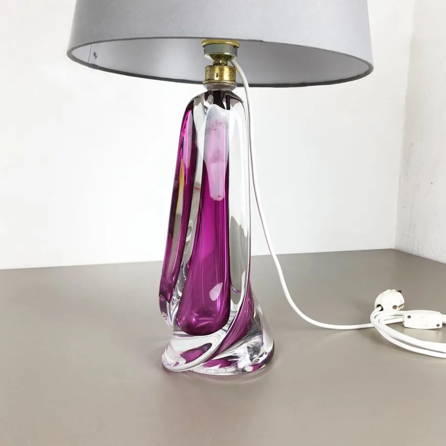 Best Pamono Large Crystal Glass Pink Table Light by Val Saint Lambert, Belgium, 1960s
