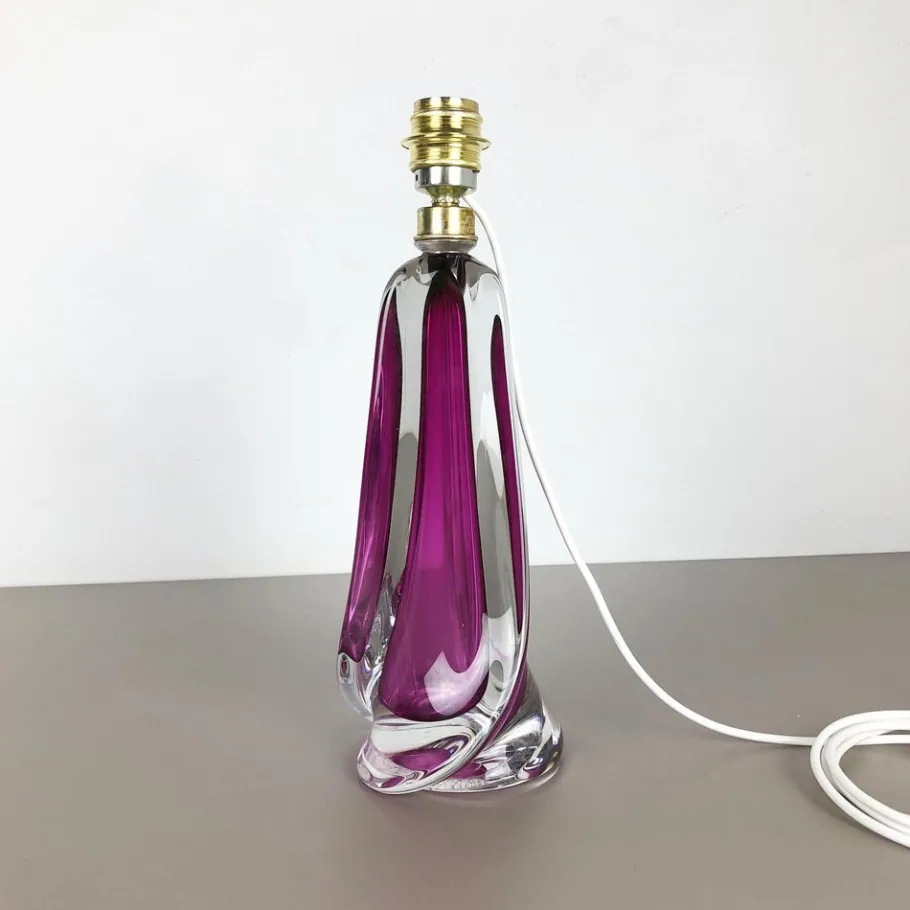 Best Pamono Large Crystal Glass Pink Table Light by Val Saint Lambert, Belgium, 1960s