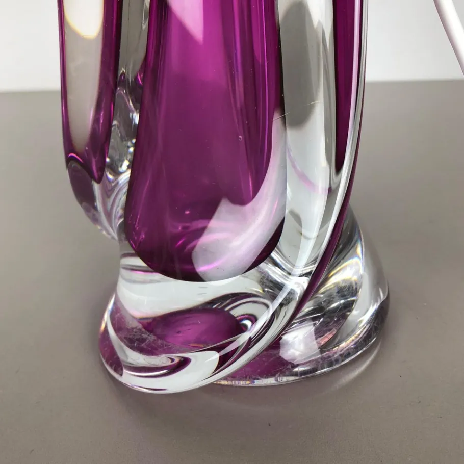 Best Pamono Large Crystal Glass Pink Table Light by Val Saint Lambert, Belgium, 1960s