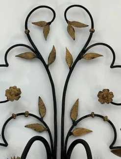 New Pamono Large Decorative Wall Lights in Wrought and Gilded Iron Representing a Bouquet of Flowers, Set of 2