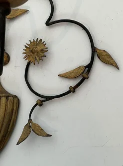 New Pamono Large Decorative Wall Lights in Wrought and Gilded Iron Representing a Bouquet of Flowers, Set of 2