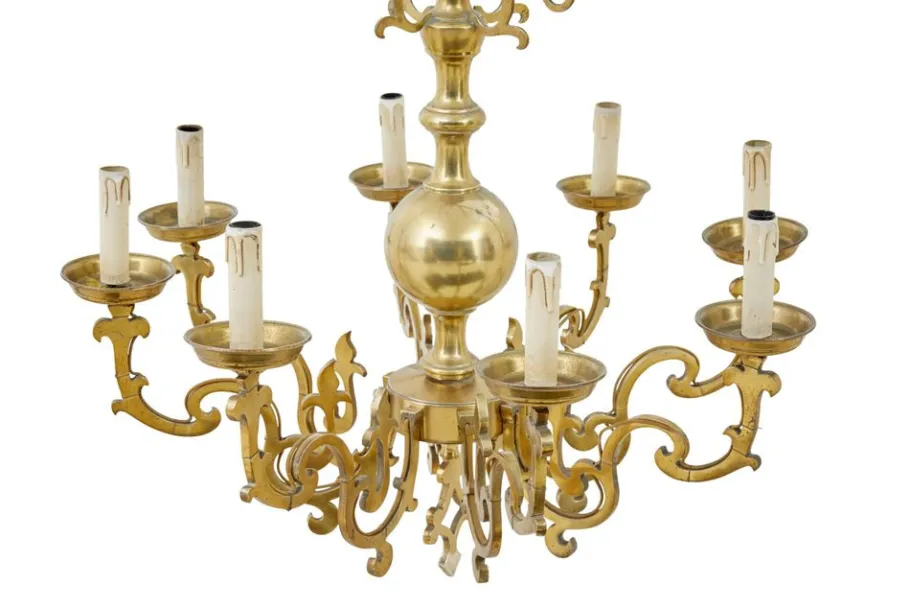 Clearance Pamono Large Early 20th Century 8 Arm Brass Chandelier, 1920s