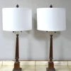 Online Pamono Large Empire Corinthian Column Lamps in Wood & Brass Gilt, 1960s, Set of 2