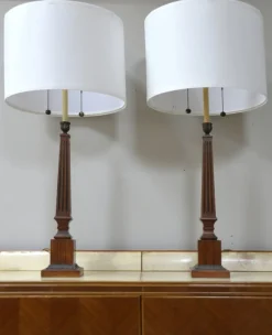 Online Pamono Large Empire Corinthian Column Lamps in Wood & Brass Gilt, 1960s, Set of 2