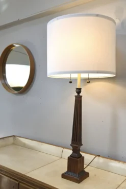 Online Pamono Large Empire Corinthian Column Lamps in Wood & Brass Gilt, 1960s, Set of 2