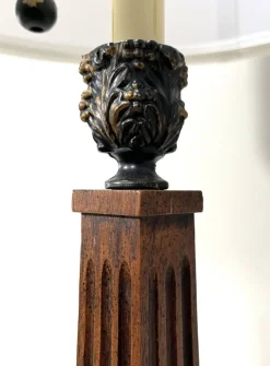 Online Pamono Large Empire Corinthian Column Lamps in Wood & Brass Gilt, 1960s, Set of 2