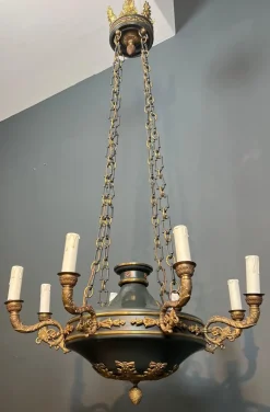 Sale Pamono Large Empire Style Chandelier in Bronze and Green Sheet Metal