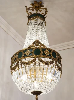 Hot Pamono Large Empire Style Crystal and Bronze 6-Light Chandelier, 1930s