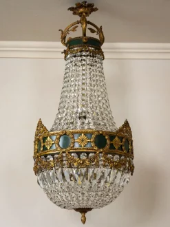 Hot Pamono Large Empire Style Crystal and Bronze 6-Light Chandelier, 1930s