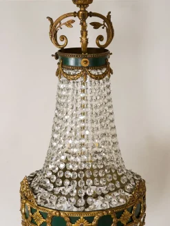 Hot Pamono Large Empire Style Crystal and Bronze 6-Light Chandelier, 1930s