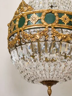 Hot Pamono Large Empire Style Crystal and Bronze 6-Light Chandelier, 1930s