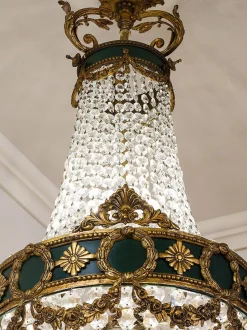 Hot Pamono Large Empire Style Crystal and Bronze 6-Light Chandelier, 1930s