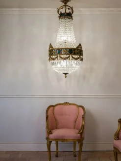 Hot Pamono Large Empire Style Crystal and Bronze 6-Light Chandelier, 1930s