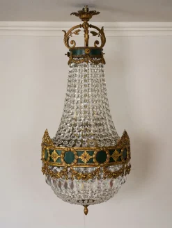Hot Pamono Large Empire Style Crystal and Bronze 6-Light Chandelier, 1930s