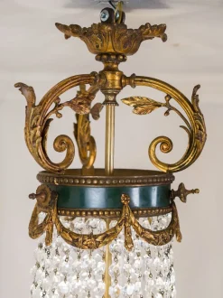 Hot Pamono Large Empire Style Crystal and Bronze 6-Light Chandelier, 1930s