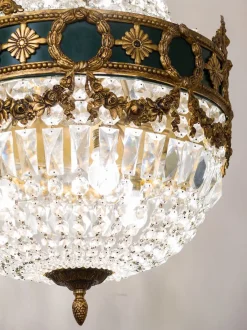 Hot Pamono Large Empire Style Crystal and Bronze 6-Light Chandelier, 1930s