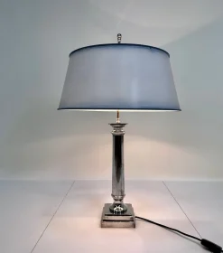Sale Pamono Large Empire-Style Silver-Plated Tuscan Column Table Lamp with Metal Lampshade, France, 1960s