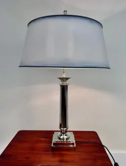 Sale Pamono Large Empire-Style Silver-Plated Tuscan Column Table Lamp with Metal Lampshade, France, 1960s