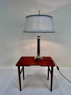 Sale Pamono Large Empire-Style Silver-Plated Tuscan Column Table Lamp with Metal Lampshade, France, 1960s
