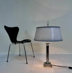 Sale Pamono Large Empire-Style Silver-Plated Tuscan Column Table Lamp with Metal Lampshade, France, 1960s
