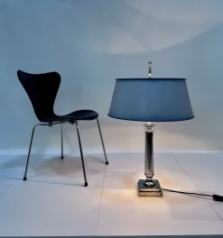 Sale Pamono Large Empire-Style Silver-Plated Tuscan Column Table Lamp with Metal Lampshade, France, 1960s